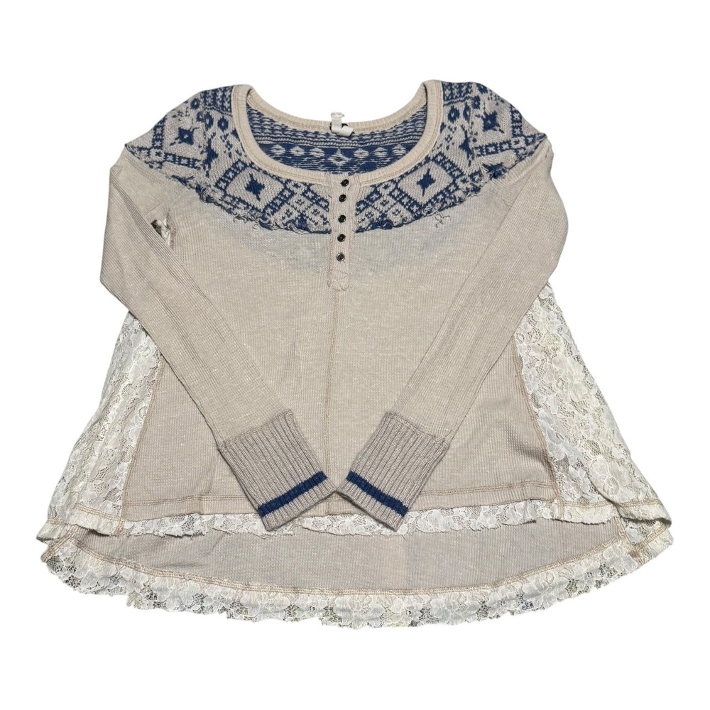 Free People Cabin in the Woods Fair Isle Henley Long Sleeve Shirt Women's S